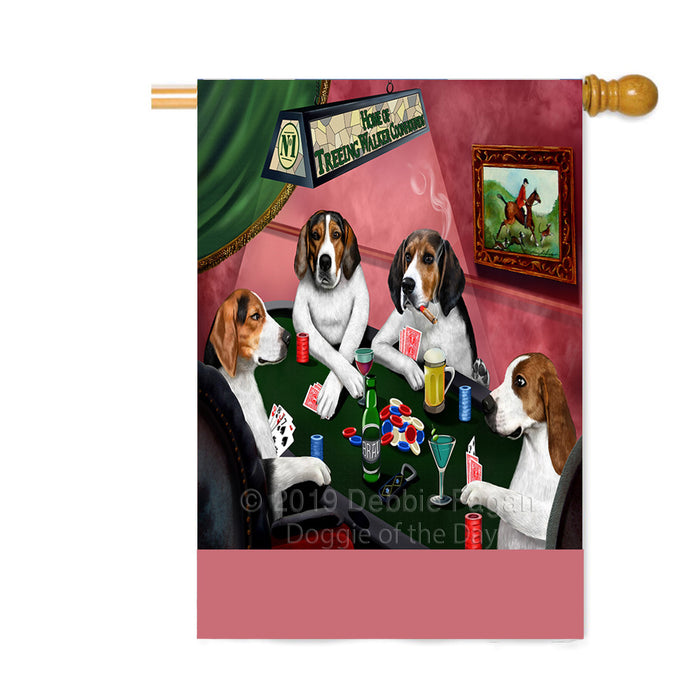 Personalized Home of Treeing Walker Coonhound Dogs Four Dogs Playing Poker Custom House Flag FLG-DOTD-A60360