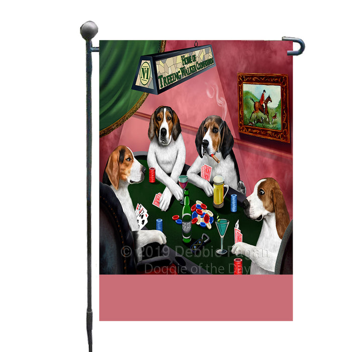 Personalized Home of Treeing Walker Coonhound Dogs Four Dogs Playing Poker Custom Garden Flags GFLG-DOTD-A60304