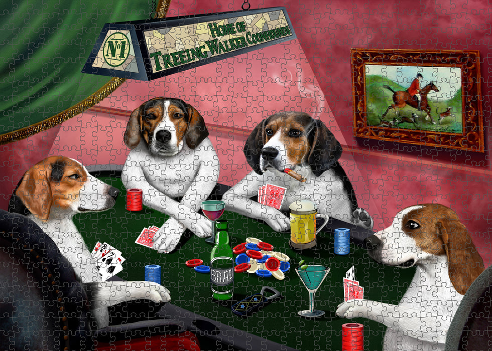 Home of Poker Playing Treeing Walker Coonhound Dogs Portrait Jigsaw Puzzle for Adults Animal Interlocking Puzzle Game Unique Gift for Dog Lover's with Metal Tin Box