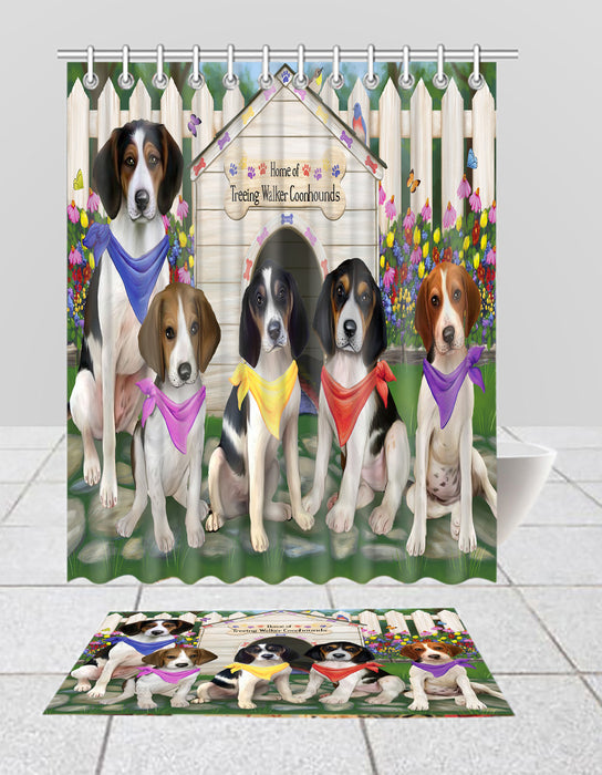 Spring Dog House Treeing Walker Coonhound Dogs Bath Mat and Shower Curtain Combo
