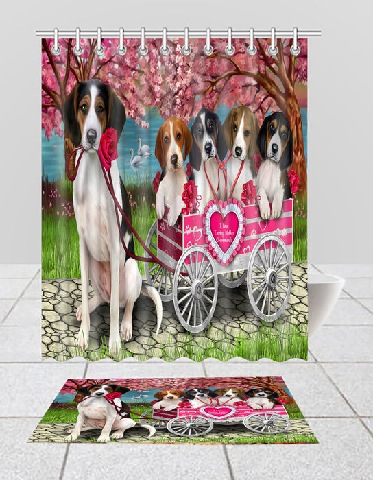 I Love Treeing Walker Coonhound Dogs in a Cart Bath Mat and Shower Curtain Combo