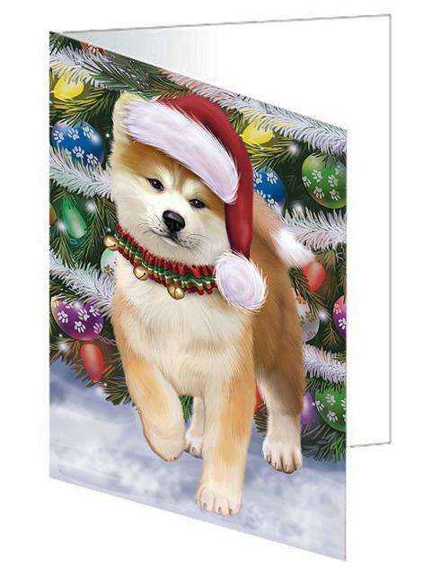 Trotting in the Snow Akita Dog Handmade Artwork Assorted Pets Greeting Cards and Note Cards with Envelopes for All Occasions and Holiday Seasons GCD68069
