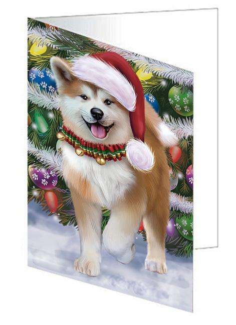 Trotting in the Snow Akita Dog Handmade Artwork Assorted Pets Greeting Cards and Note Cards with Envelopes for All Occasions and Holiday Seasons GCD68072