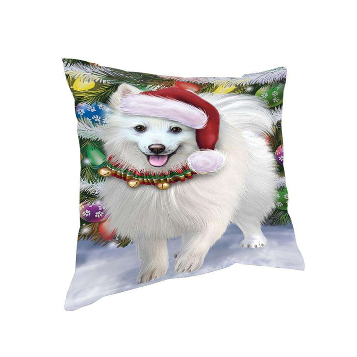 Trotting in the Snow American Eskimo Dog Pillow PIL75360