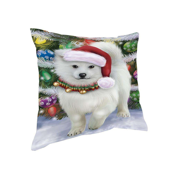 Trotting in the Snow American Eskimo Dog Pillow PIL75364