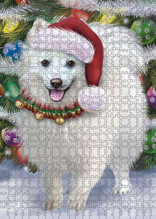 Trotting in the Snow American Eskimo Dog Puzzle with Photo Tin PUZL85892