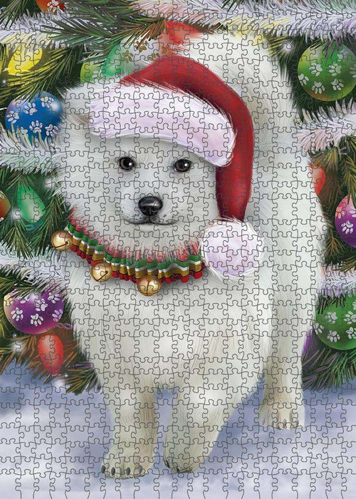 Trotting in the Snow American Eskimo Dog Puzzle with Photo Tin PUZL85896