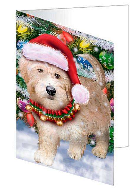 Trotting in the Snow Goldendoodle Dog Handmade Artwork Assorted Pets Greeting Cards and Note Cards with Envelopes for All Occasions and Holiday Seasons GCD68159
