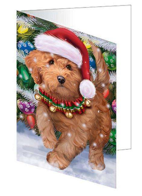 Trotting in the Snow Goldendoodle Dog Handmade Artwork Assorted Pets Greeting Cards and Note Cards with Envelopes for All Occasions and Holiday Seasons GCD68165