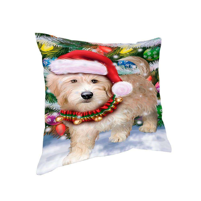 Trotting in the Snow Goldendoodle Dog Pillow PIL75464