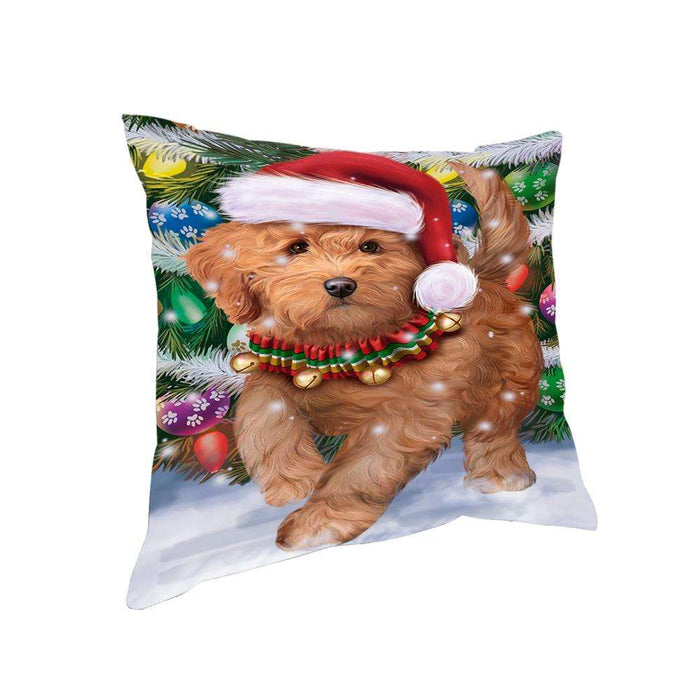 Trotting in the Snow Goldendoodle Dog Pillow PIL75472