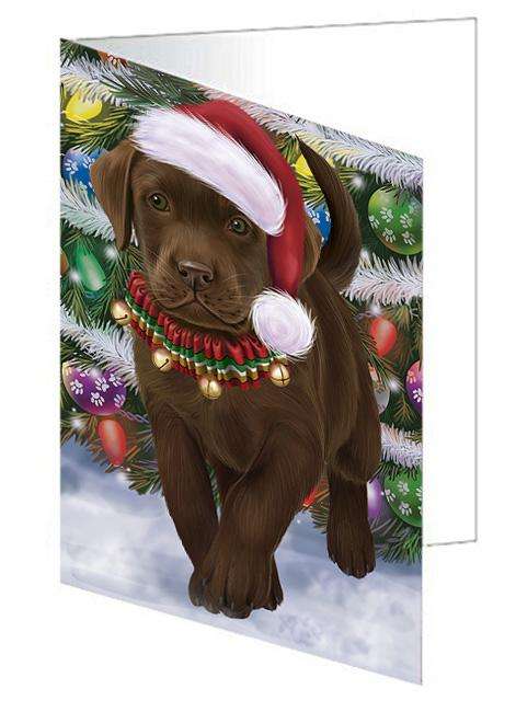 Trotting in the Snow Labrador Retriever Dog Handmade Artwork Assorted Pets Greeting Cards and Note Cards with Envelopes for All Occasions and Holiday Seasons GCD68171