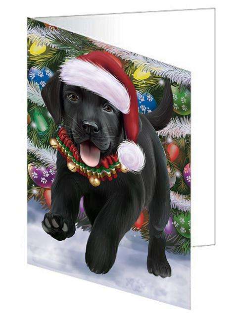 Trotting in the Snow Labrador Retriever Dog Handmade Artwork Assorted Pets Greeting Cards and Note Cards with Envelopes for All Occasions and Holiday Seasons GCD68174