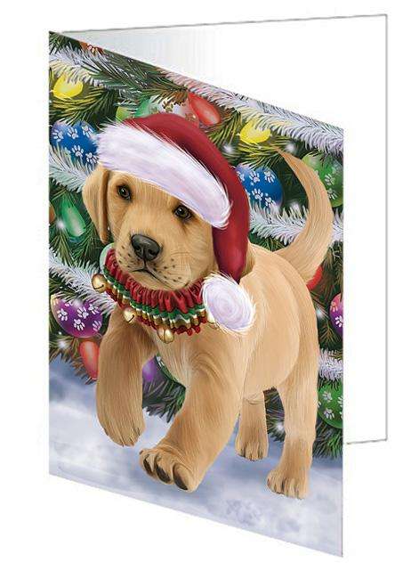 Trotting in the Snow Labrador Retriever Dog Handmade Artwork Assorted Pets Greeting Cards and Note Cards with Envelopes for All Occasions and Holiday Seasons GCD68177