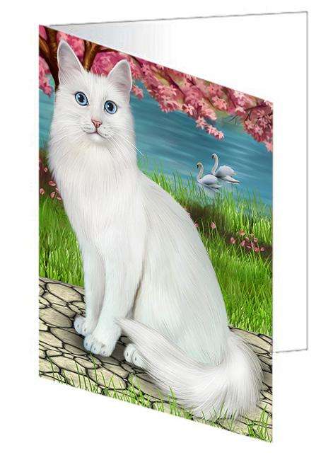 Turkish Angora Cat Handmade Artwork Assorted Pets Greeting Cards and Note Cards with Envelopes for All Occasions and Holiday Seasons GCD68384