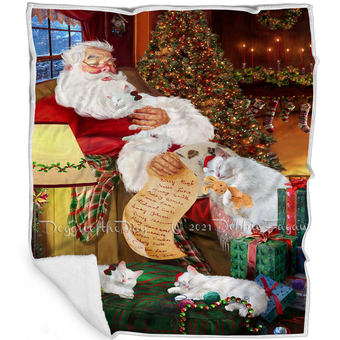 Santa Sleeping with Turkish Angora Cats Christmas Blanket BLNKT92757