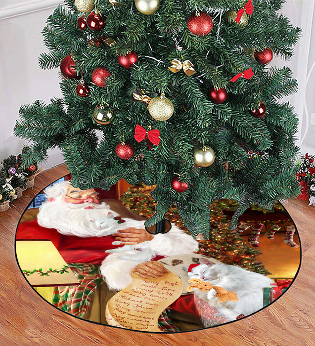 Santa Sleeping with Turkish Angora Cats Christmas Tree Skirt
