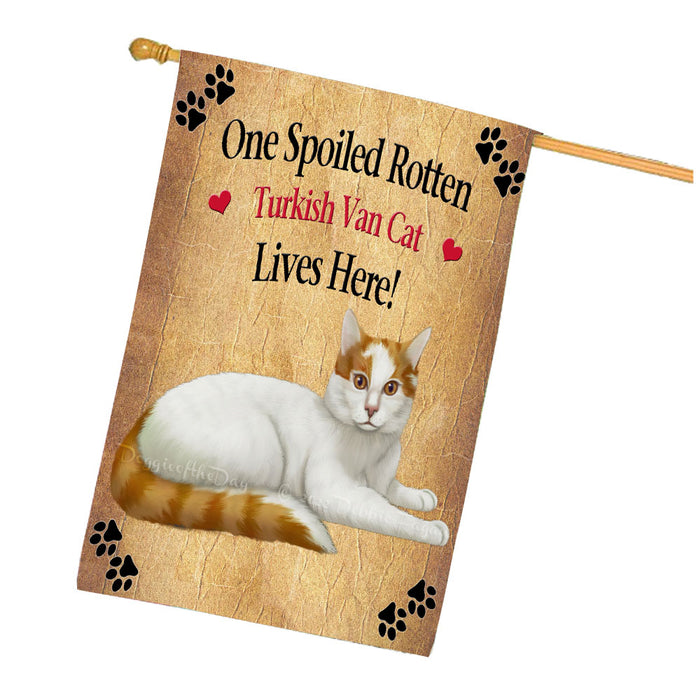 Spoiled Rotten Turkish Van Cat House Flag Outdoor Decorative Double Sided Pet Portrait Weather Resistant Premium Quality Animal Printed Home Decorative Flags 100% Polyester FLG68568