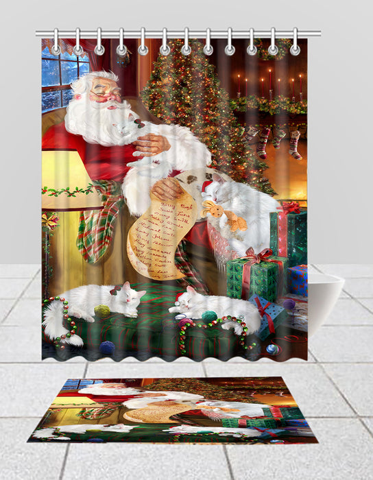 Santa Sleeping with Turkish Angora Cats  Bath Mat and Shower Curtain Combo