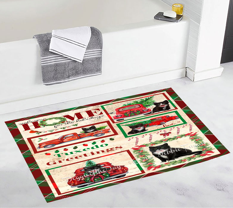 Welcome Home for Christmas Holidays Tuxedo Cats Bathroom Rugs with Non Slip Soft Bath Mat for Tub BRUG54511