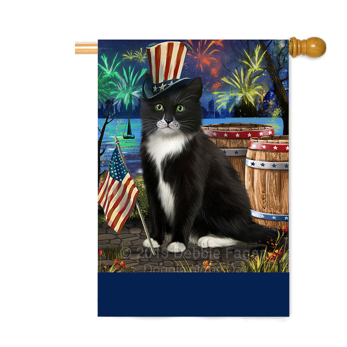 Personalized 4th of July Firework Tuxedo Cat Custom House Flag FLG-DOTD-A58201