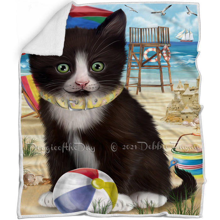 Pet Friendly Beach Tuxedo Cat Blanket BLNKT81255