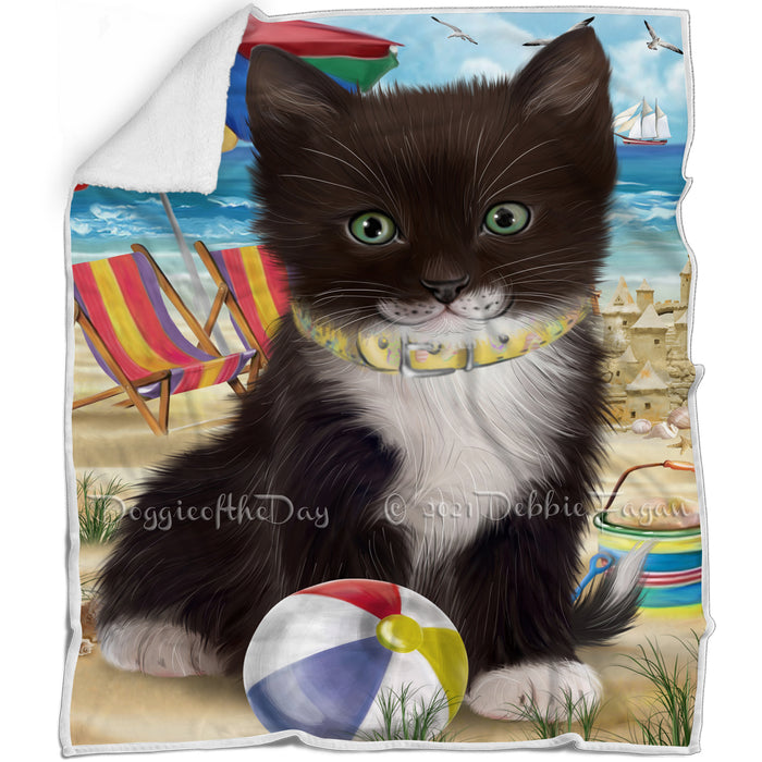 Pet Friendly Beach Tuxedo Cat Blanket BLNKT81264