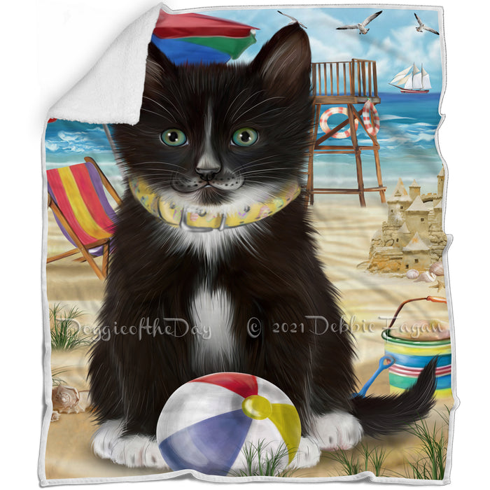 Pet Friendly Beach Tuxedo Cat Blanket BLNKT81273