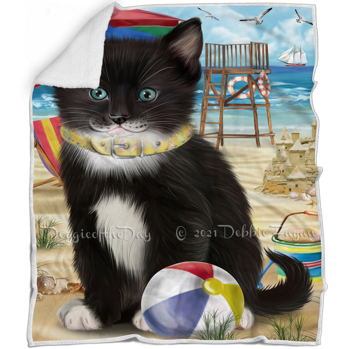 Pet Friendly Beach Tuxedo Cat Blanket BLNKT81282