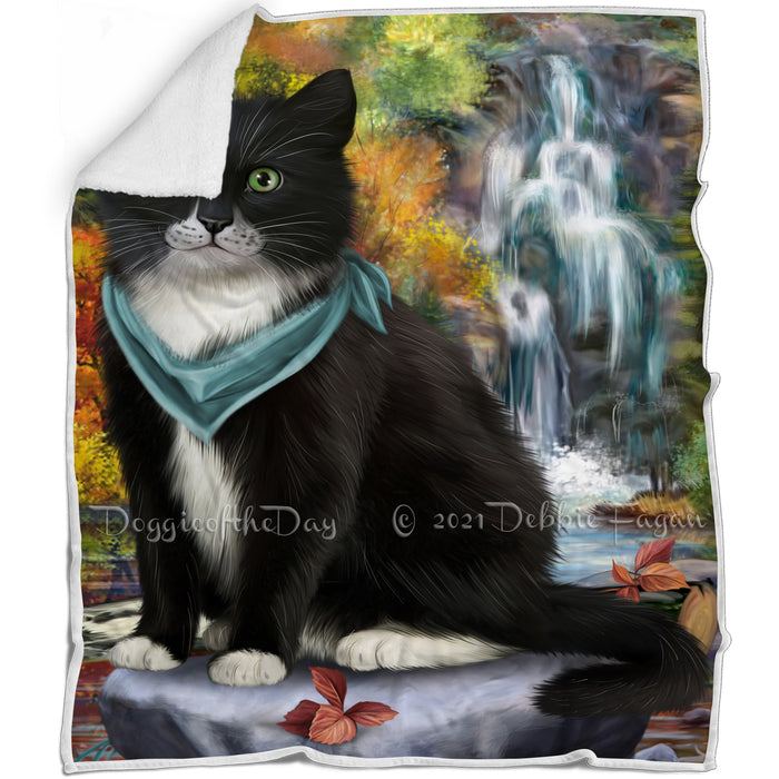 Scenic Waterfall Tuxedo Cat Blanket BLNKT84567