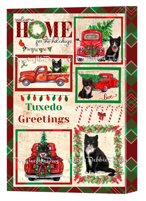 Welcome Home for Christmas Holidays Tuxedo Cats Canvas Wall Art Decor - Premium Quality Canvas Wall Art for Living Room Bedroom Home Office Decor Ready to Hang CVS149993