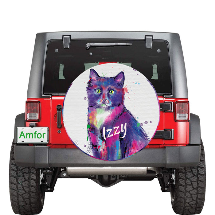 Custom Pet Name Personalized Watercolor Tuxedo Cat Car Tire Cover