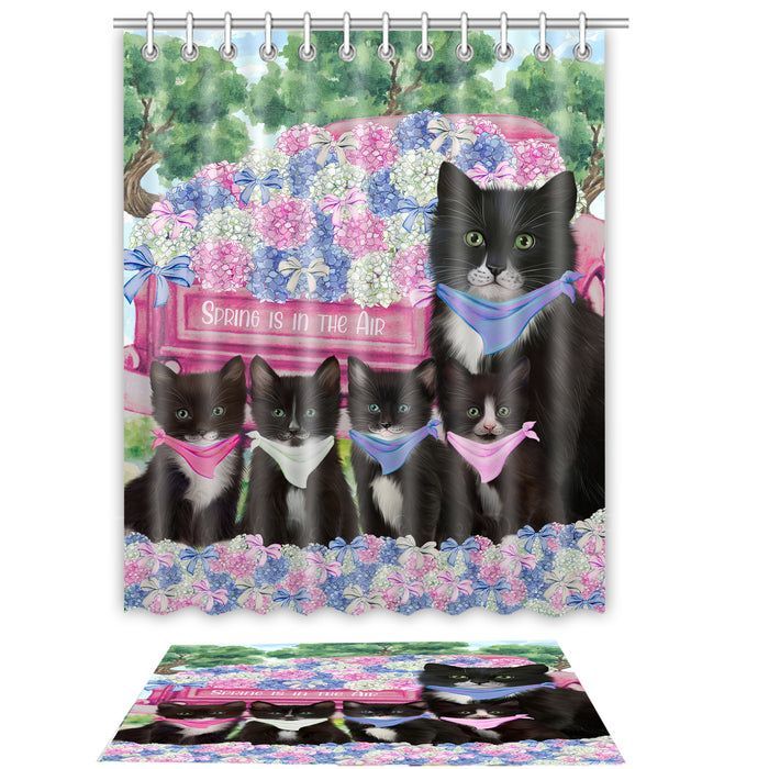 Tuxedo Cat Shower Curtain & Bath Mat Set - Explore a Variety of Custom Designs - Personalized Curtains with hooks and Rug for Bathroom Decor - Cats Gift for Pet Lovers