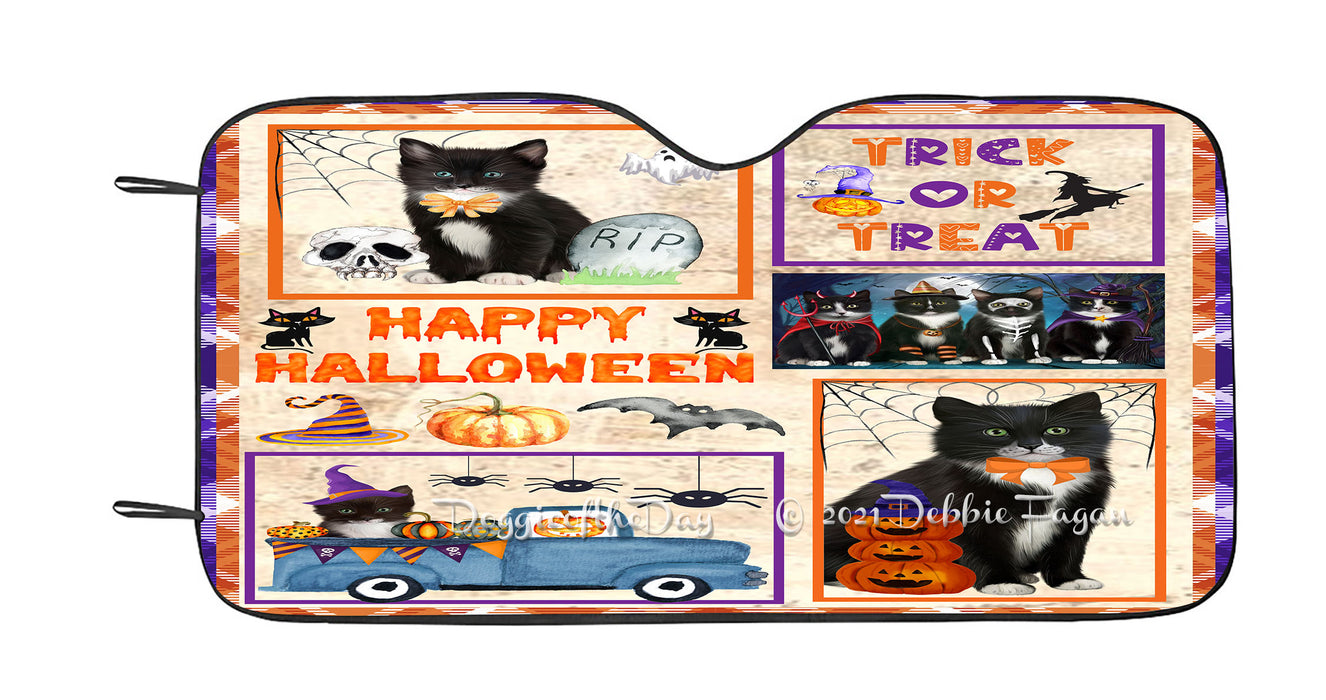 Happy Halloween Trick or Treat Tuxedo Cats Car Sun Shade Cover Curtain