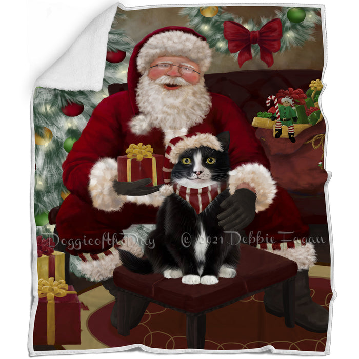 Santa's Christmas Surprise Tuxedo Cat Blanket BLNKT142468