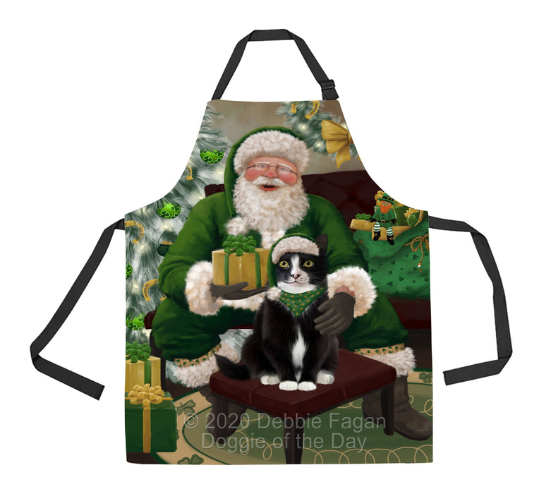 Christmas Irish Santa with Gift and Tuxedo Cat Apron Apron-48354