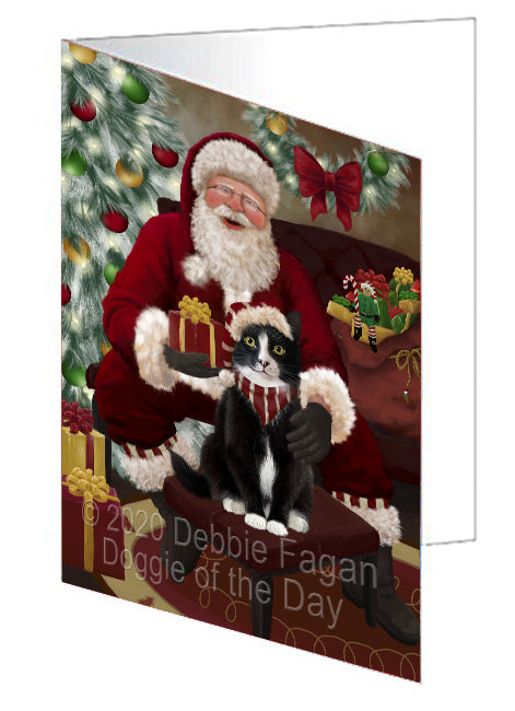 Santa's Christmas Surprise Tuxedo Cat Handmade Artwork Assorted Pets Greeting Cards and Note Cards with Envelopes for All Occasions and Holiday Seasons