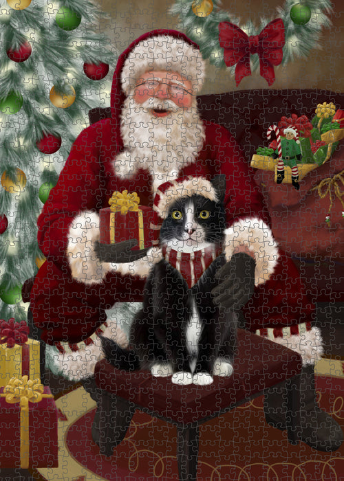 Santa's Christmas Surprise Tuxedo Cat Puzzle with Photo Tin PUZL101004