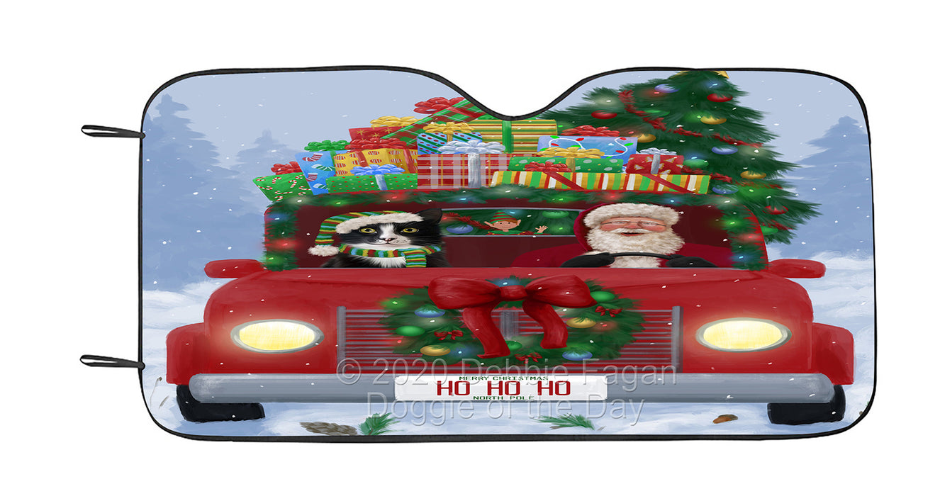 Christmas Honk Honk Red Truck with Santa and Tuxedo Cat Car Sun Shade Cover Curtain