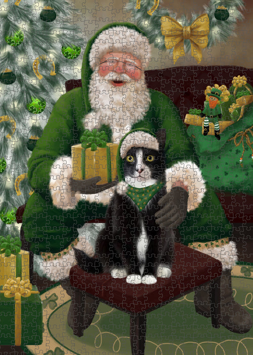 Christmas Irish Santa with Gift and Tuxedo Cat Puzzle with Photo Tin PUZL100612