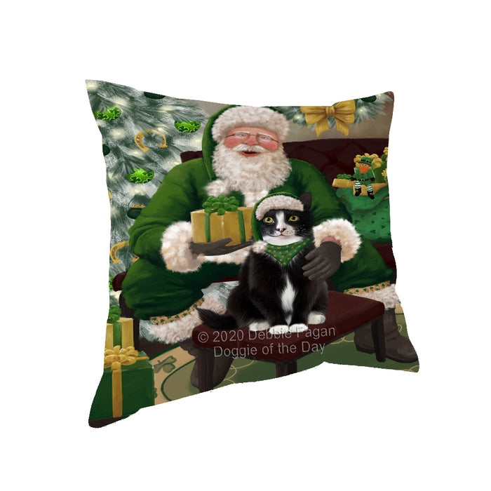Christmas Irish Santa with Gift and Tuxedo Cat Pillow PIL86996