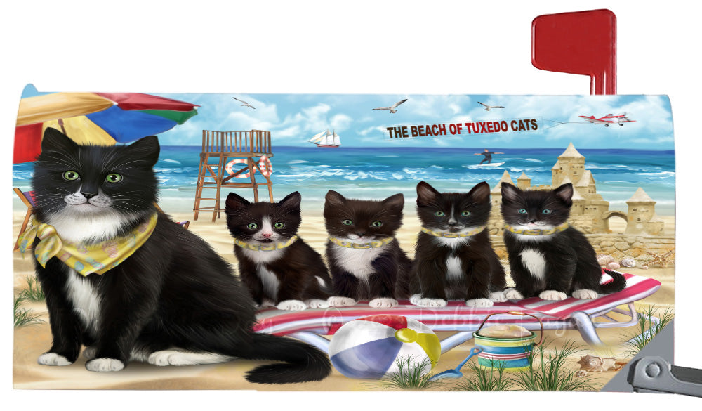Pet Friendly Beach Tuxedo Cats Magnetic Mailbox Cover Both Sides Pet Theme Printed Decorative Letter Box Wrap Case Postbox Thick Magnetic Vinyl Material