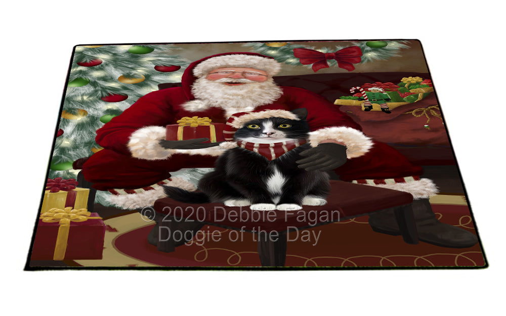 Santa's Christmas Surprise Tuxedo Cat Indoor/Outdoor Welcome Floormat - Premium Quality Washable Anti-Slip Doormat Rug FLMS57601