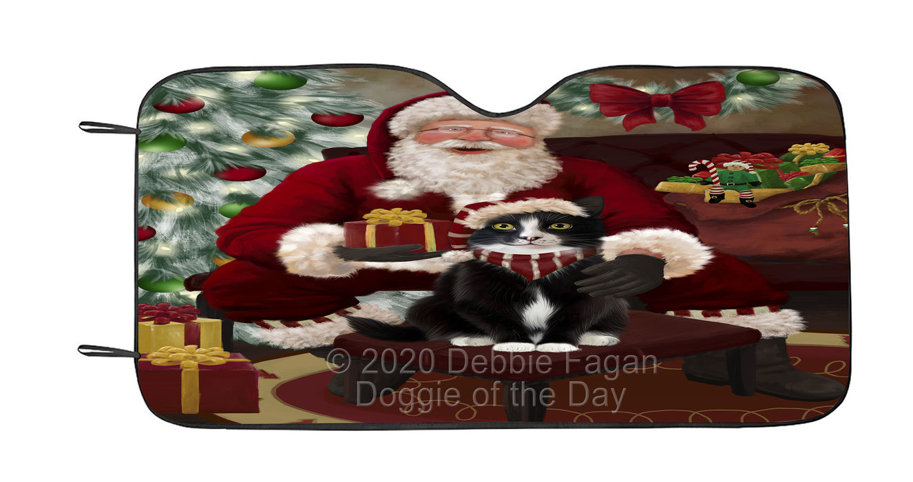 Santa's Christmas Surprise Tuxedo Cat Car Sun Shade Cover Curtain