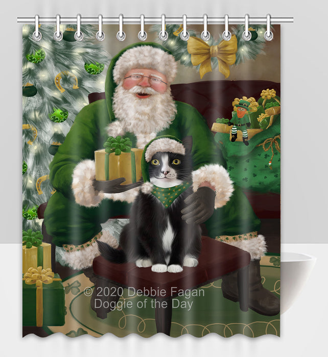 Christmas Irish Santa with Gift and Tuxedo Cat Shower Curtain Bathroom Accessories Decor Bath Tub Screens SC188