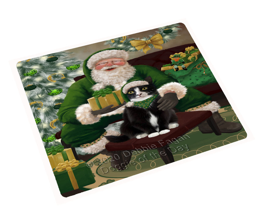 Christmas Irish Santa with Gift and Tuxedo Cat Cutting Board - Easy Grip Non-Slip Dishwasher Safe Chopping Board Vegetables C78487