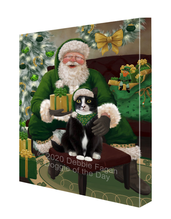 Christmas Irish Santa with Gift and Tuxedo Cat Canvas Print Wall Art Décor CVS148148