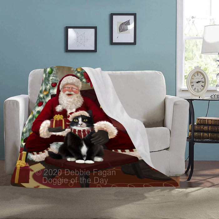 Santa's Christmas Surprise Tuxedo Cat Blanket BLNKT142468