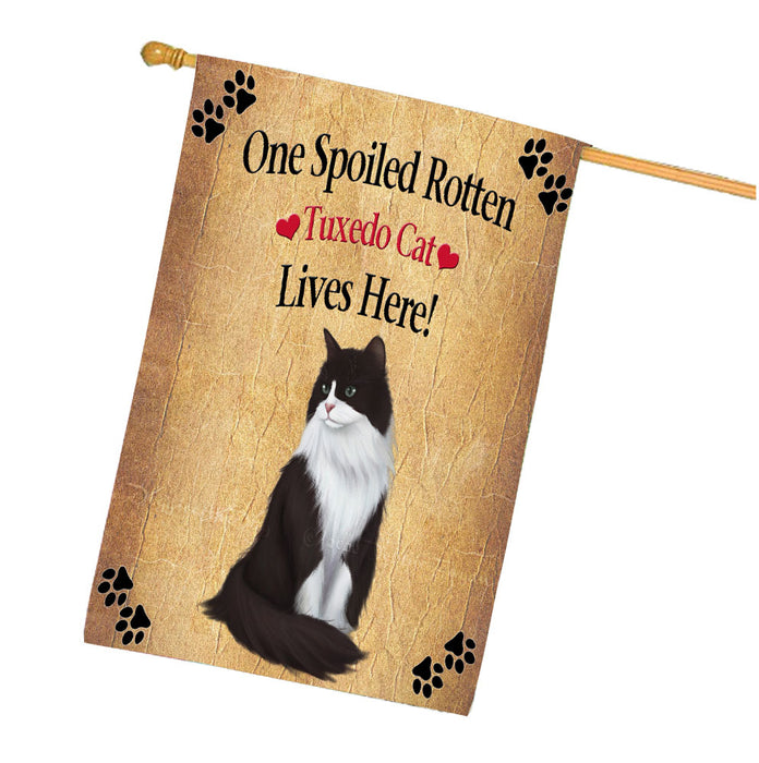 Spoiled Rotten Tuxedo Cat House Flag Outdoor Decorative Double Sided Pet Portrait Weather Resistant Premium Quality Animal Printed Home Decorative Flags 100% Polyester FLG68570