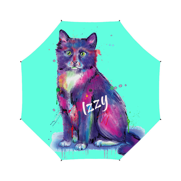 Custom Pet Name Personalized Watercolor Tuxedo CatSemi-Automatic Foldable Umbrella